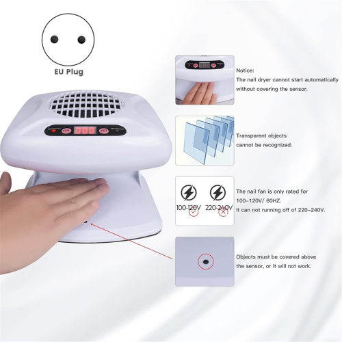 Nageldroger voor gewone nagellak, 300W nageldroogventilator wit (EU) 1