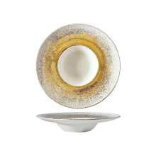 Nordic Household 9 Inch Gold Gradient Spray Ceramic Pasta Dish, Simple Western Food Plate, Elegant Dinnerware
