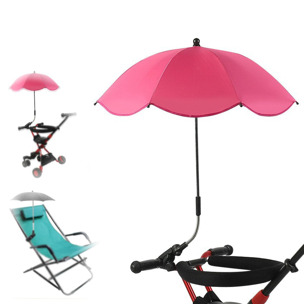 Pram Parasol Portable Uv Protection 66Cm Waterproof Baby Stroller Canopy With Clamp Flexible Arm Rose Red