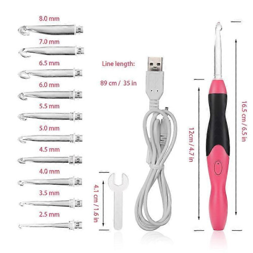 11 In 1 Usb Led Light Up Crochet Hooks Knitting Needles Weave Sewing Tools Set 1