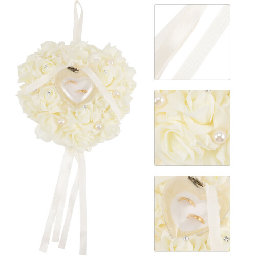 Heart Pillow Box Wedding Ring Holder Beige Pe 1pcs 2