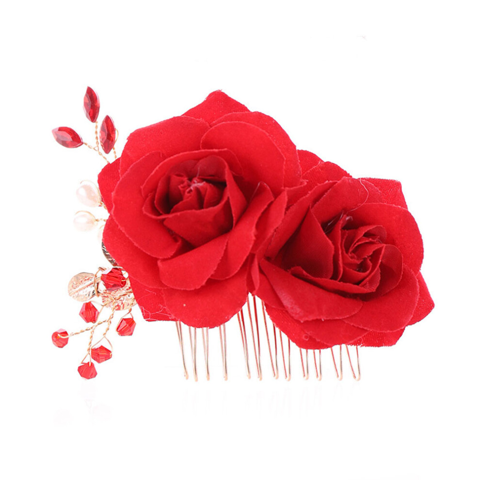 Vaguelly Unisex Rose Headdress Wedding Hair Vine For Bride Floral Headpiece Comb