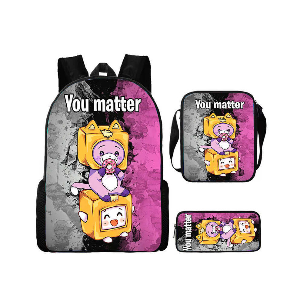 (07) Pattern Lankybox Cartoon Backpack Shoulder Bag Pencil Case Set Piece Three
