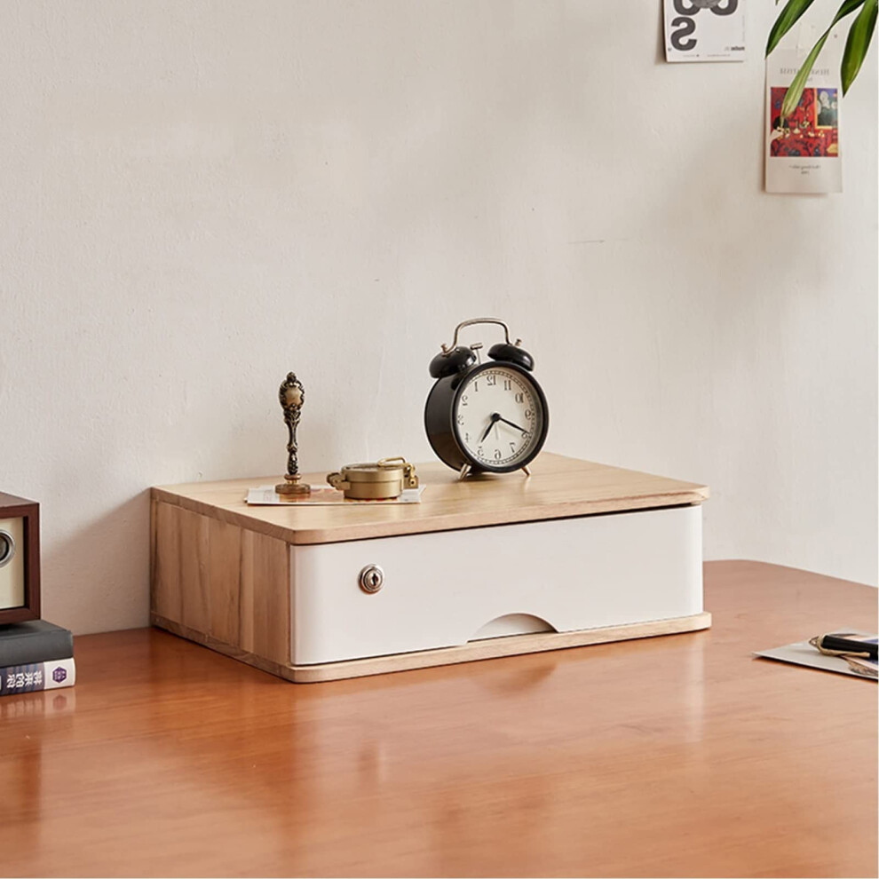 Solid Wood Desktop Storage Box with Lock, 1 Drawer, Office File Cabinet Organizer for Cosmetics, Books, Toys, Home and Office Organization-image-OPC-PKC6969-NEW