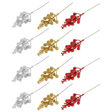 15Pcs Xmas Glitter Fruits Branch Picks Artificial Foam Stems Colorful