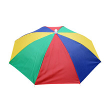 Head-Mounted Umbrella Hat with Solar Fan, Large Rainbow Design, Colorful Bonnet for Outdoor Sun and Rain Protection