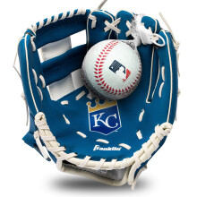Franklin Sports MLB Youth Teeball Glove + Foam Ball Set - Kids Kansas City Royals Baseball + Teeball Mitt and Ball - Perfect First Kids Glove - 9.5"