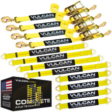 VULCAN Kit completo di ancoraggio cinghia per asse con cinghie a cricchetto con moschettone giallo classico Include 4 cinghie per asse da 22 poll