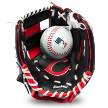 Franklin Sports MLB Youth Teeball Glove and Ball Set - Kids Cincinnati Reds Baseball and Teeball Glove and Ball - Perfect First Kids Glove - 9.5", One