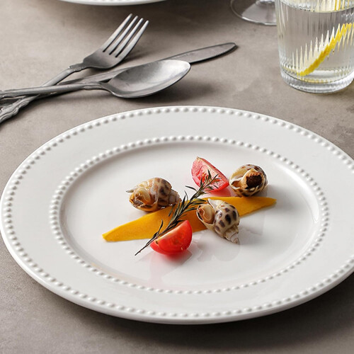 Round Ceramic Dinner Plate 22x22x3.2CM, White Dinnerware for Serving Cake Snacks Appetizers, Creative Shape Side Plate 2