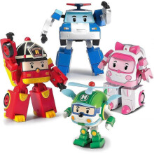 Robocar Poli 4 Pack Poli + Amber + Roy + Helly Transforming Robot Toys, 4" Transformable Action Figure Toy, Emergency Vehicle Playset, Holiday Birthda