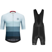 Suits Jerseys Men's Short Sleeve Cycling Jersey and Bib Shorts Set Quick Drying Breathable Light Blue Size L