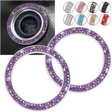 ToBeQueen Purple Car Bling Ring Diamond Rhinestone Push Start Emblem Sticker Interir Crystal Car Decor Bling Biltilbehr (lilla)