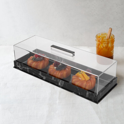 Rectangular Acrylic Cake Tray with Lid Marble Pattern 2