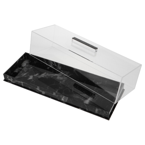Rectangular Acrylic Cake Tray with Lid Marble Pattern