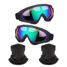 LJDJ motorbril 2-pack crossmotor ATV motorcross rijden wandelen beschermend met 2-pack nek ademend bandanamasker (zwart frame / veelkleurige lens