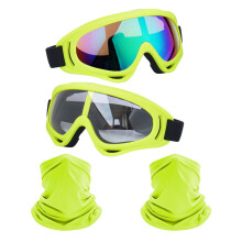 LJDJ motorbril 2-pack crossmotor ATV motorcross rijden wandelen beschermend met 2-pack nek ademend bandanamasker (geel/helder + kleurrijke lenzen