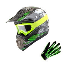 1Storm Adult Motocross Helmet Glove Goggle Bundle with MX Goggles and Skeleton Black Glove