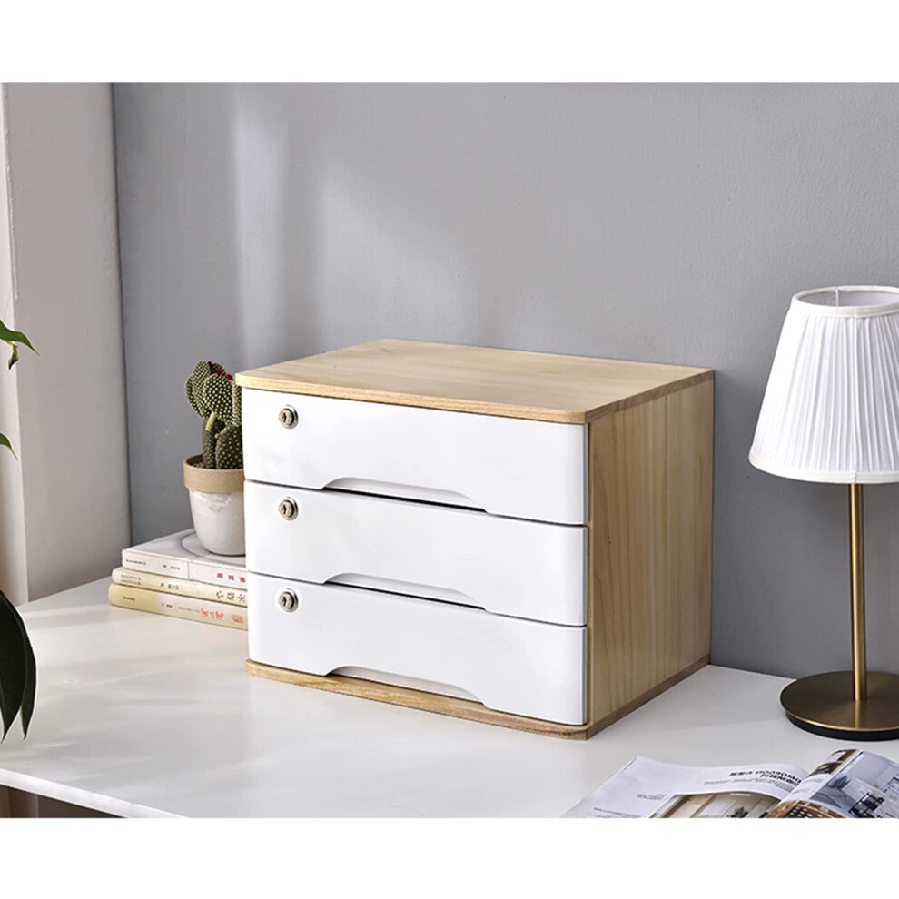 Desktop Organizer Cabinet - Solid Wood A4 File Storage Box with Lock - 3 Drawer Desktop File Organizer Cabinet-image-OPC-PKC7FVM-NEW
