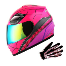 WOW Youth Motorcykel Helansiktshjlm Street Bike BMX MX Kids Spider Pink + MX Skeleton Handske Bunt
