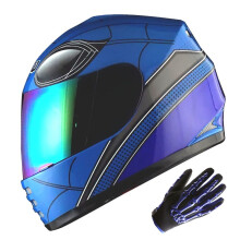 WOW Youth Motorcykel Helansiktshjlm Street Bike BMX MX Kids Spider Blue + MX Skeleton Handske Bunt