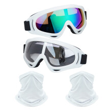 LJDJ motorbril 2-pack crossmotor ATV motorcross rijden wandelen beschermend met 2-pack nek ademend bandanamasker (wit + masker)