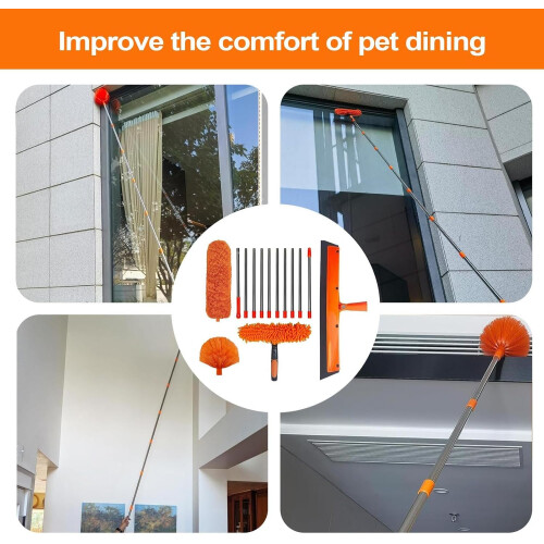 High Duster Microfiber Cobweb Duster with Long Handle for Easy Shelf Wall Window Cleaning, Ergonomic Design, Orange 2