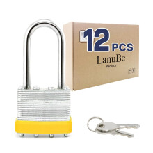 LanuBe Lock Laminoitu avainriippulukko (1-9/16"""" 40mm) avaimettuna Alike Lukot Pitk sakkeli merkitty keltainen muovinen vanne 12 kappaleen pakkaus