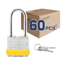 LanuBe Lock Cadenas en acier lamin 1916 40 mm, serrures identiques, anse longue marque, cerceau en plastique jaune, lot de 60
