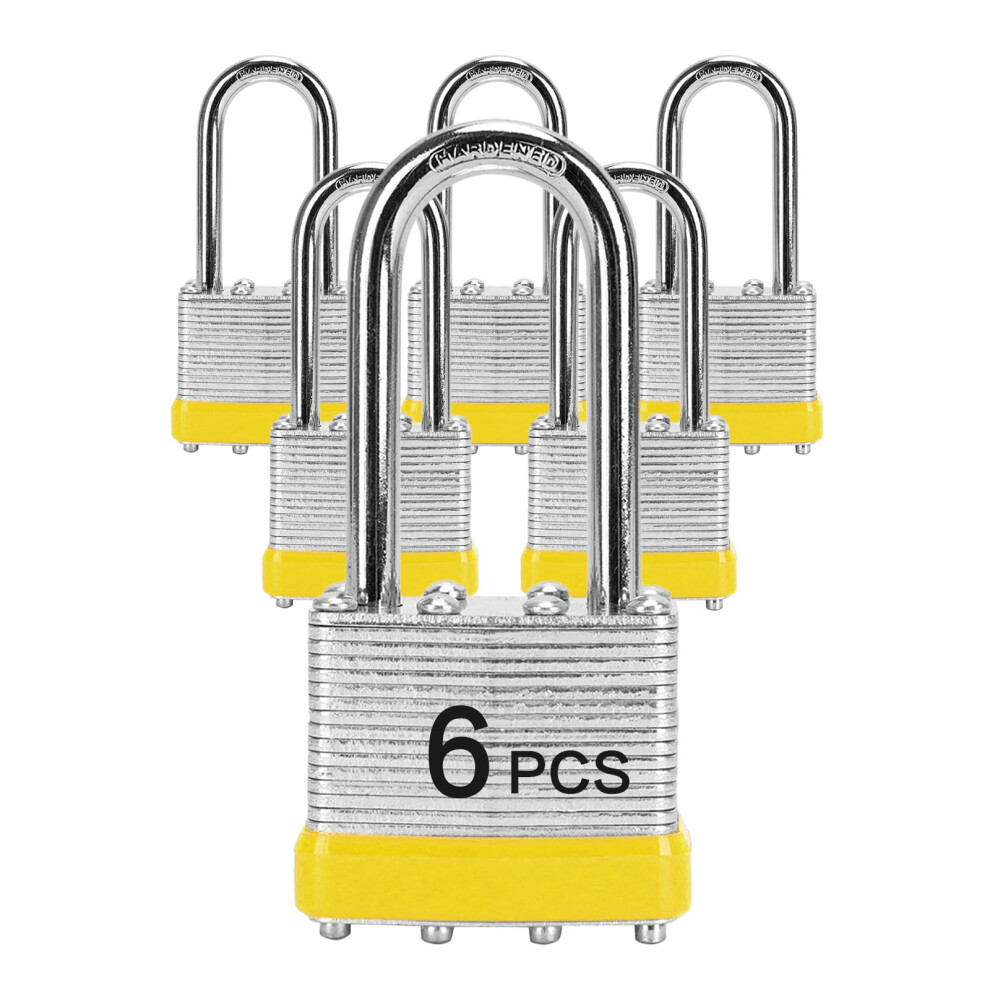 Padlocks With Same Key Lqyn 6 Pcs Laminated Keyed Padlock (1-9/16"""" 40Mm) Keyed Alike Locks Long Shackle For Storage Locker Hasp Latch Toolbox 768502427380