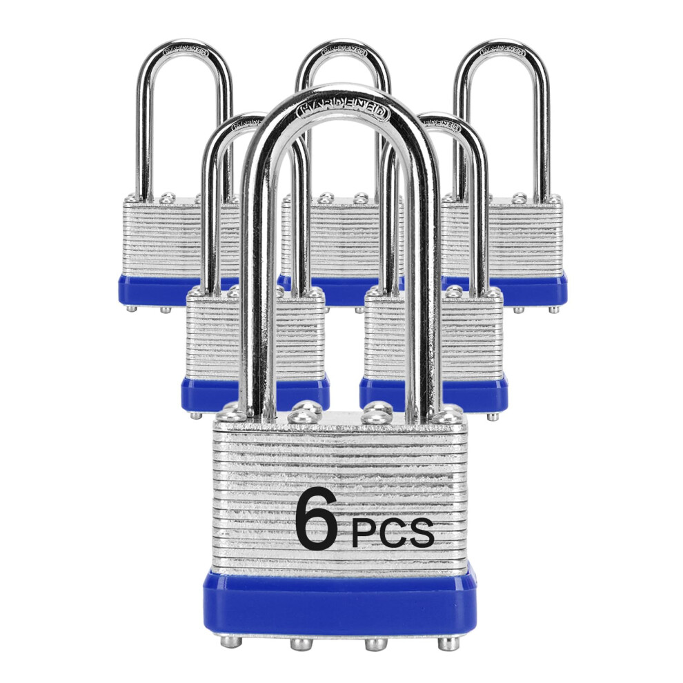 Padlocks With Same Key Lqyn 6 Pcs Laminated Keyed Padlock (1-9/16"""" 40Mm) Keyed Alike Locks Long Shackle For Storage Locker Hasp Latch Toolbox 768510107441