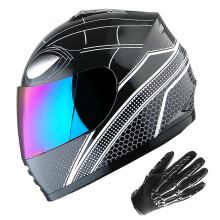 WOW Jeugd Motor Volledig Gezicht Helm Straatfiets BMX MX Kinderen Spider Zwart + MX Skelet Handschoen Bundel