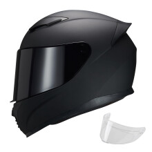 JQF Gear Integral-Motorradhelm WS-607 DOT-zugelassene Motorrad-Renn- und Straenfahrradhelme fr Erwachsene mit klarem und schwarzem Visier (Flat Bla