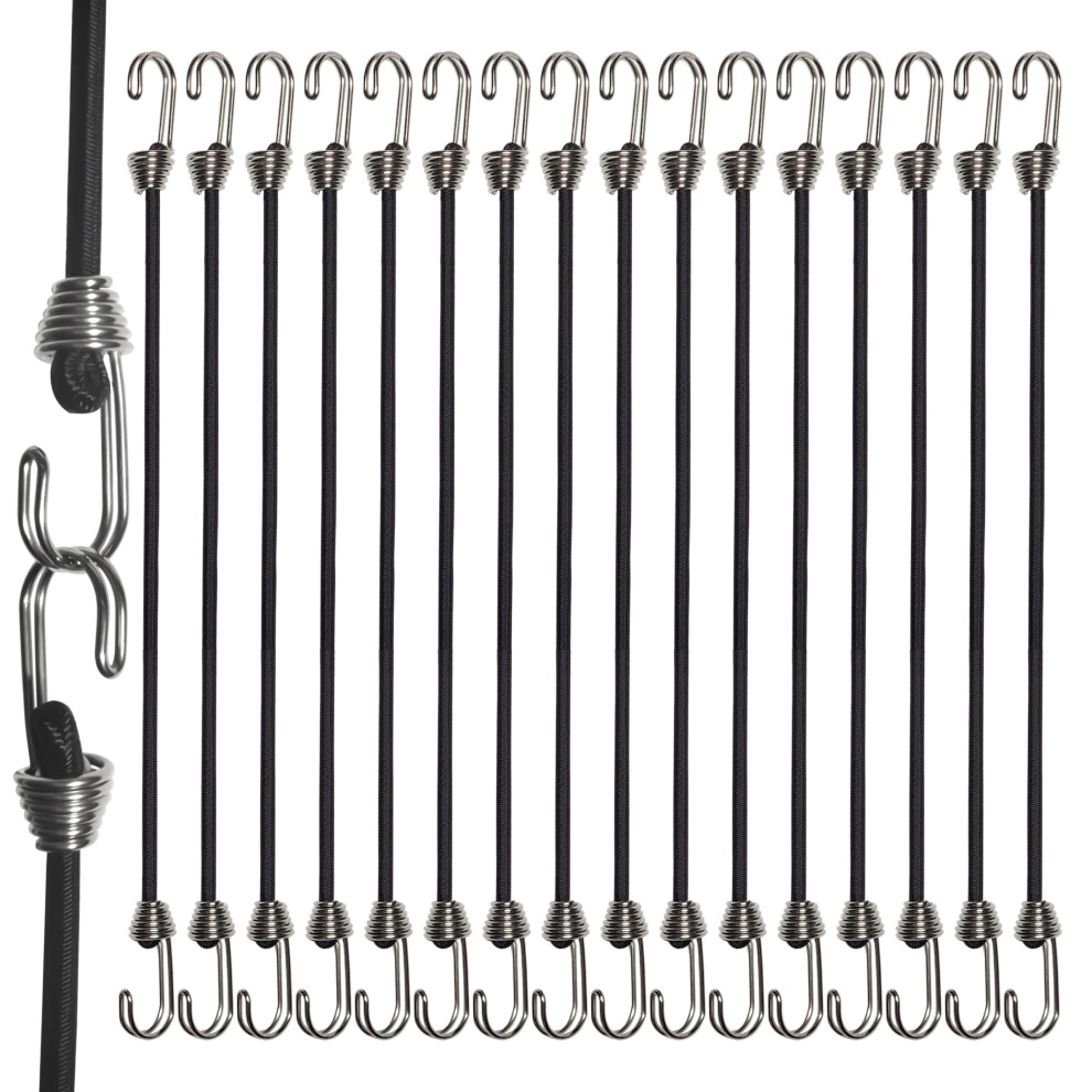 Yelier Mini Bungee Cords With Hooks (16 Black 10""""). Versatile Outdoor Bungee Cord Set. 10Inch Totaling 16Pcs Small Bungee Cords With Hooks 6976330760881