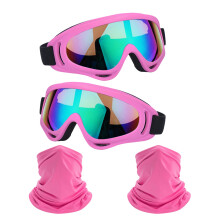 LJDJ motorbril 2-pack crossmotor ATV motorcross rijden wandelen beschermend met 2-pack nek ademend bandanamasker (roze / kleurrijk + masker)