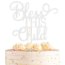AHAORAY Bless This Child Cake Topper - S?lv Glitter Chlid D?b Kage Decoration Supply - Smash Cake Topper til f?rste hellige nadver fest/baby show
