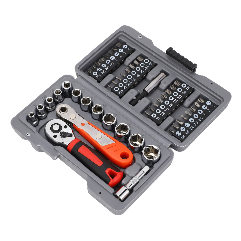 48 In 1 Household Repair Tool Set: Ratcheting Wrench Cross Screwdriver Bits 7671346651879