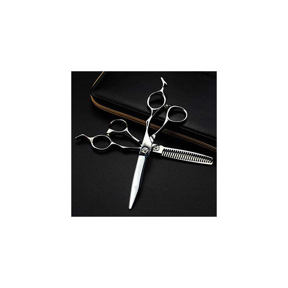 Silver Hair Cutting Shears Set, 6 Inch Professional Japan 440C Barber Thinning Scissors For Hairdressing