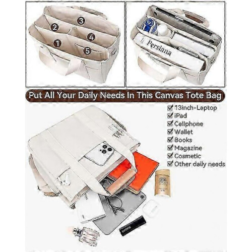 Canvas Tote Bag with Multi-Pocket for Women 2
