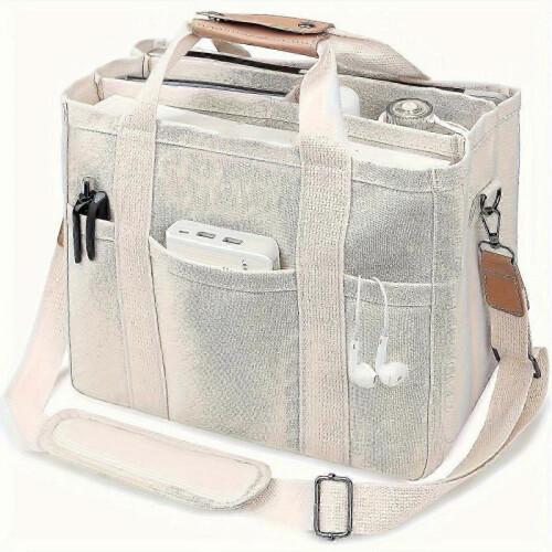 Canvas Tote Bag with Multi-Pocket for Women