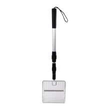 Metal Cat Poop Scooper with Adjustable Handle, Durable Silvery Litter Box Tool for Easy Cleanup and Ergonomic Use
