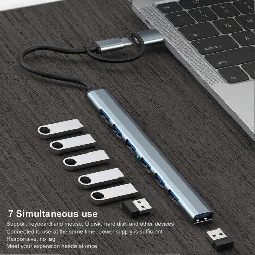 Docking Station 7 Ports Multifunctional High-speed Transfer Low Game Latency Support OTG Function 5Gbps Type-C USB 3.0