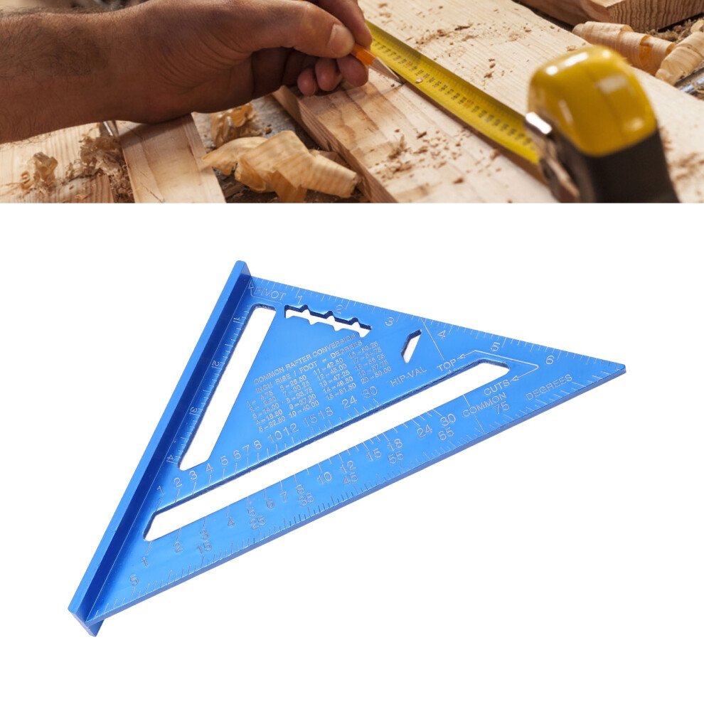 Aluminum Alloy Carpentry Triangle Ruler With Imperial & Metric Scales Blue 7901346658500