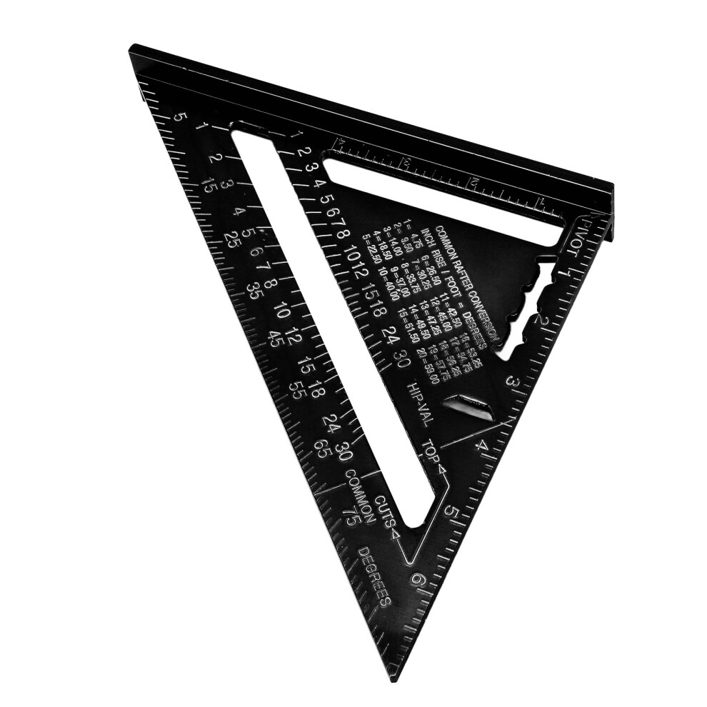 Aluminum Alloy Carpentry Triangle Ruler With Imperial & Metric Scales Black 5011346658485