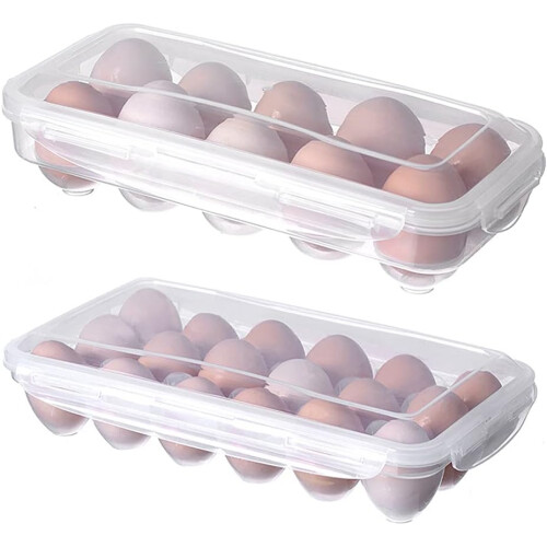 10/18 Egg Storage Box with Lid - Durable Plastic Refrigerator Tray for Kitchen Organization, Holds 18 Eggs 2