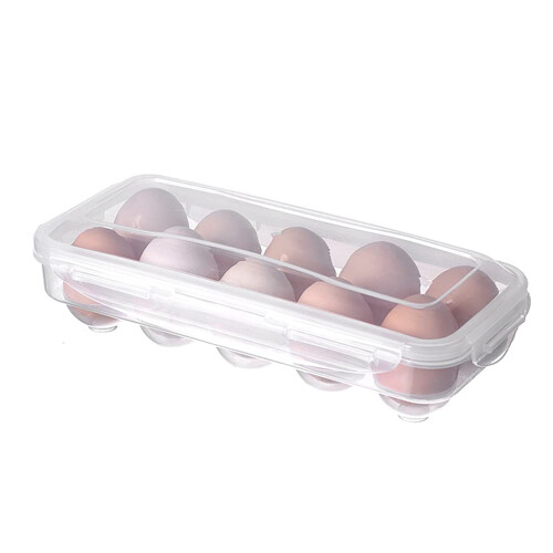 10/18 Egg Storage Box with Lid - Durable Plastic Refrigerator Tray for Kitchen Organization, Holds 18 Eggs