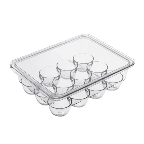 Egg Dispenser with 12 Compartments, Clear Plastic Egg Holder for Fridge, Kitchen Storage Drawer for Cabinets