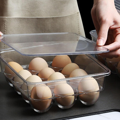 Egg Dispenser with 12 Compartments, Clear Plastic Egg Holder for Fridge, Kitchen Storage Drawer for Cabinets 1