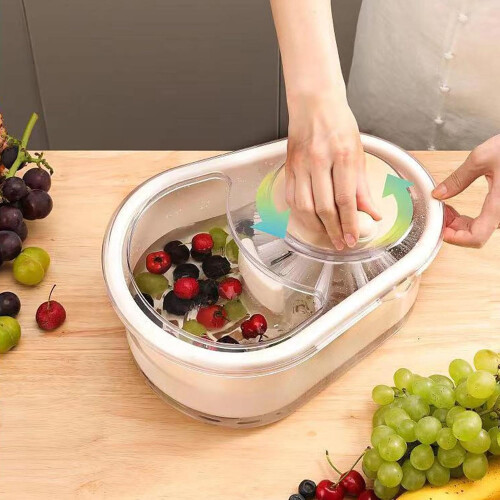 Fruit Washer Spinner Manual 32x24x14cm Portable Vegetable and Fruit Cleaner Bowl Kitchen Scrubber with Spinner Function 2