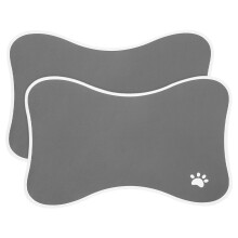 2Pcs PU Pet Feeding Mat Bone Shaped Nonslip Dark Grey Dog Cat Bowl Pad
